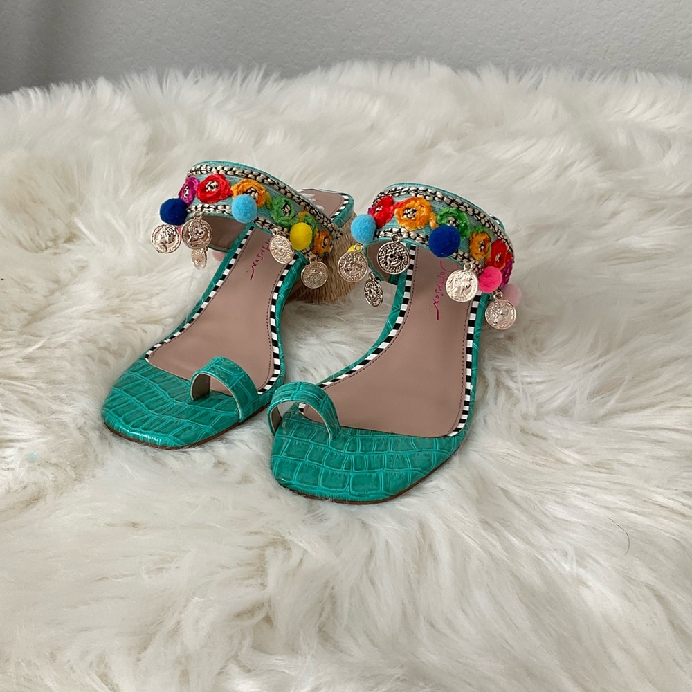 Betsey Johnson Turquoise Pom Pom Heels